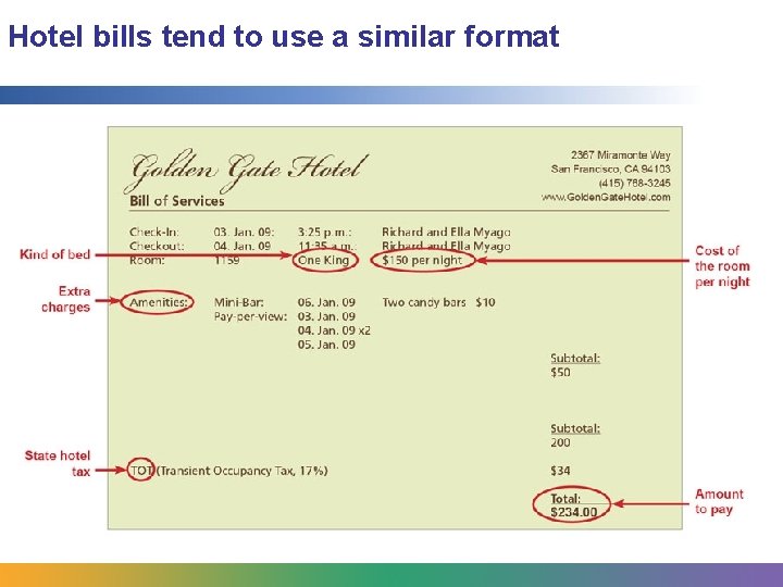 Hotel bills tend to use a similar format 