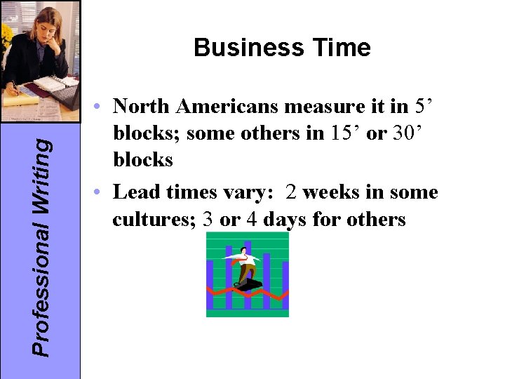 Professional Writing Business Time • North Americans measure it in 5’ blocks; some others