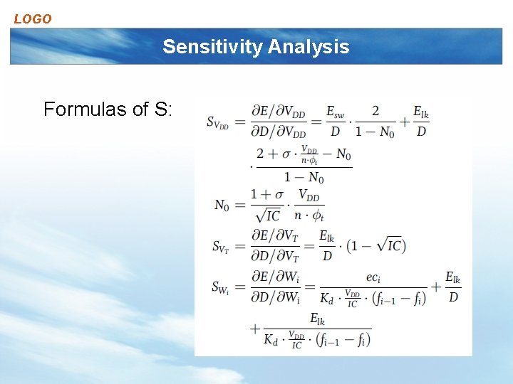 LOGO Sensitivity Analysis Formulas of S: 