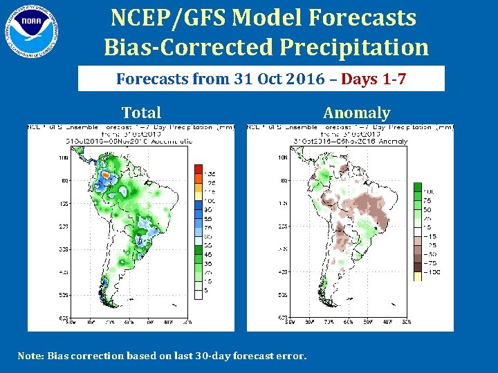 NCEP/GFS Model Forecasts Bias-Corrected Precipitation Forecasts from 31 Oct 2016 – Days 1 -7