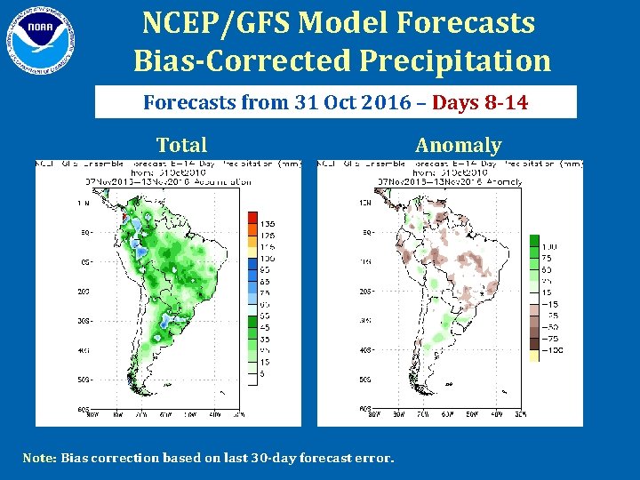 NCEP/GFS Model Forecasts Bias-Corrected Precipitation Forecasts from 31 Oct 2016 – Days 8 -14