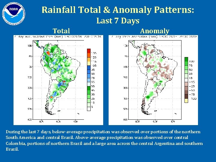 Rainfall Total & Anomaly Patterns: Last 7 Days Total Anomaly During the last 7