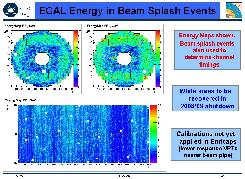 STFC RAL ECAL Energy in Beam Splash Events Energy Maps shown. Beam splash events