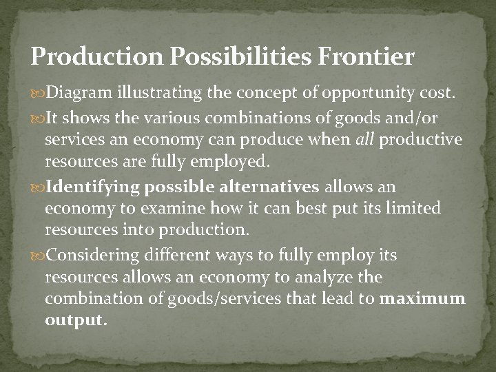 Production Possibilities Frontier Diagram illustrating the concept of opportunity cost. It shows the various