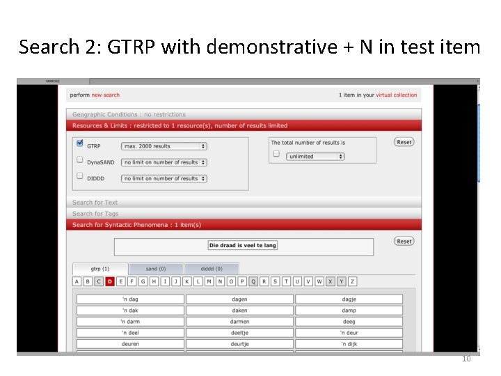 Search 2: GTRP with demonstrative + N in test item 10 