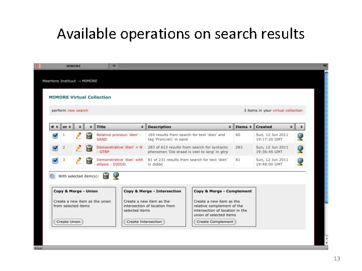 Available operations on search results 13 