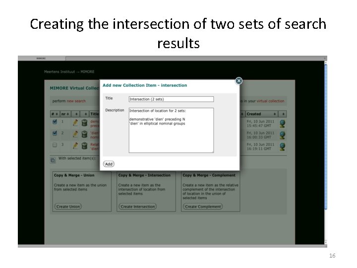 Creating the intersection of two sets of search results 16 