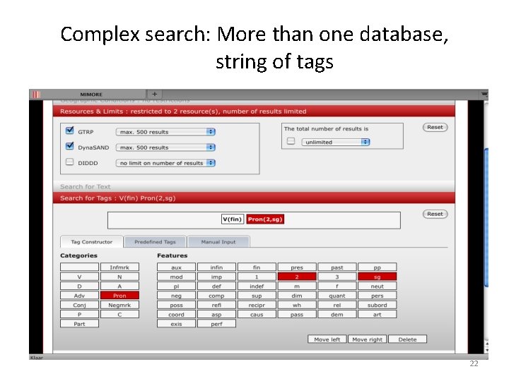 Complex search: More than one database, string of tags 22 