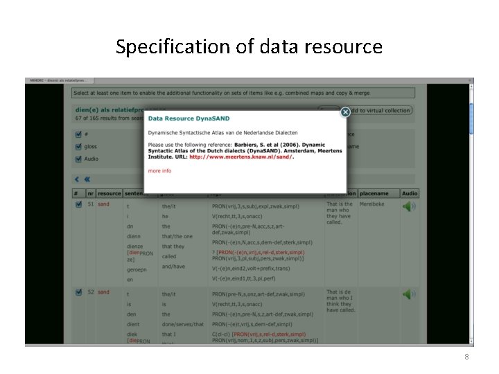 Specification of data resource 8 