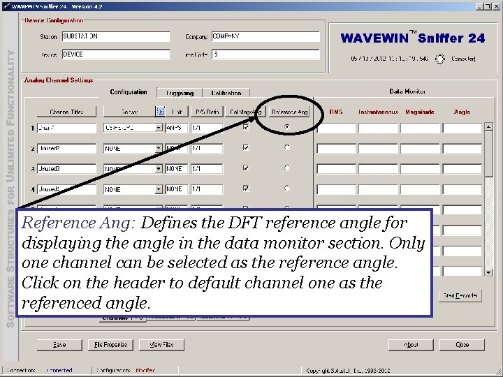 Reference Ang: Defines the DFT reference angle for displaying the angle in the data