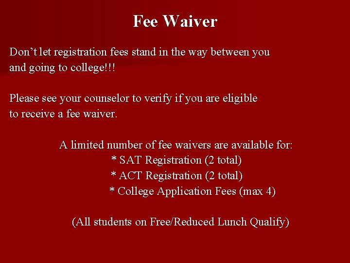 Fee Waiver Don’t let registration fees stand in the way between you and going