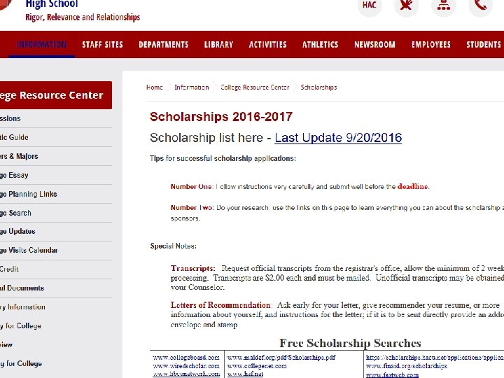 Scholarship information for college 