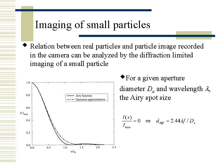 Imaging of small particles w Relation between real particles and particle image recorded in