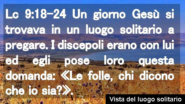 Lc 9: 18 -24 Un giorno Gesù si trovava in un luogo solitario a