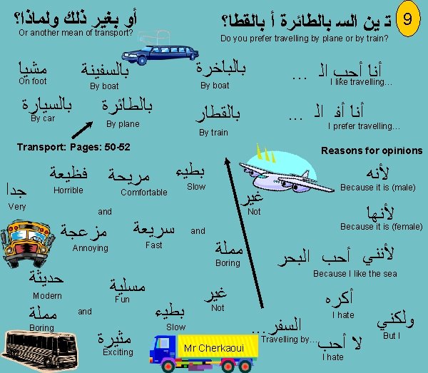  ﻭﻟﻤﺎﺫﺍ؟ ﺃﻮ ﺑﻐﻴﺮ ﺫﻟﻚ Or another mean of transport? ﻣﺸﻴﺎ On foot ﺗ