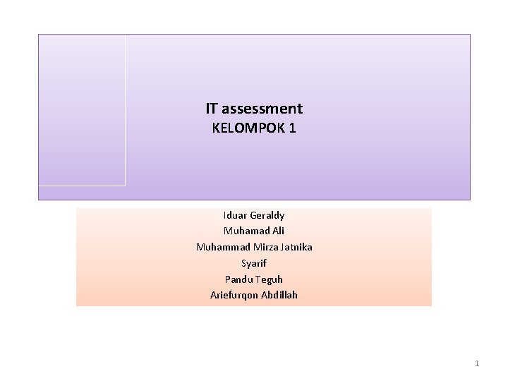 IT assessment KELOMPOK 1 Iduar Geraldy Muhamad Ali Muhammad Mirza Jatnika Syarif Pandu Teguh