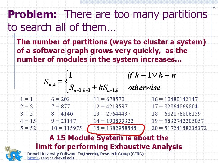 Problem: There are too many partitions to search all of them… The number of Problem: There are too many partitions to search all of them… The number of
