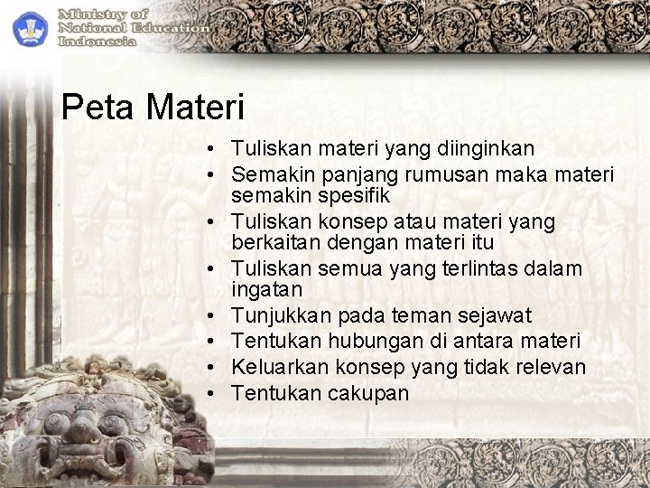 Peta Materi • Tuliskan materi yang diinginkan • Semakin panjang rumusan maka materi semakin
