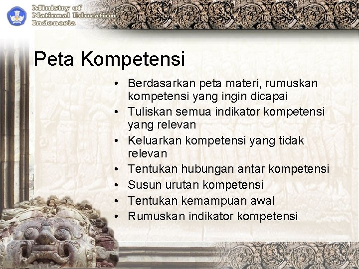 Peta Kompetensi • Berdasarkan peta materi, rumuskan kompetensi yang ingin dicapai • Tuliskan semua