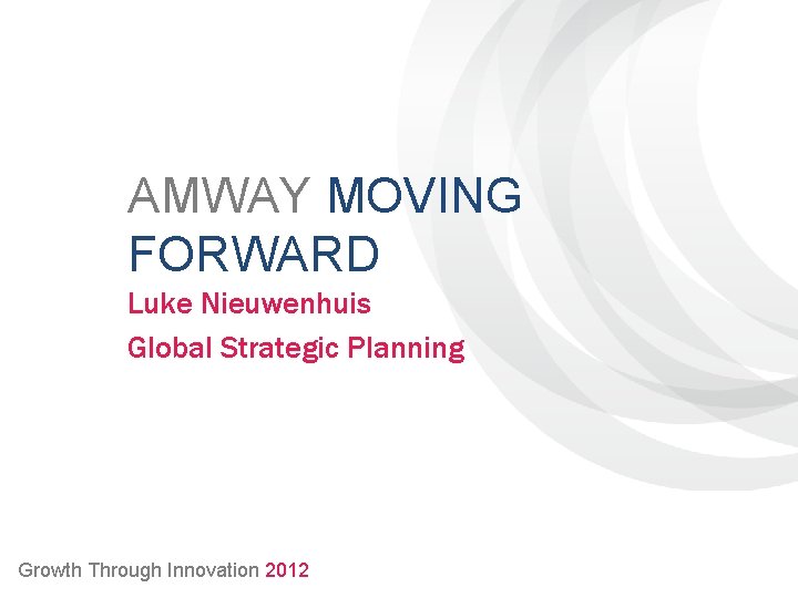 AMWAY MOVING FORWARD Luke Nieuwenhuis Global Strategic Planning Growth Through Innovation 2012 