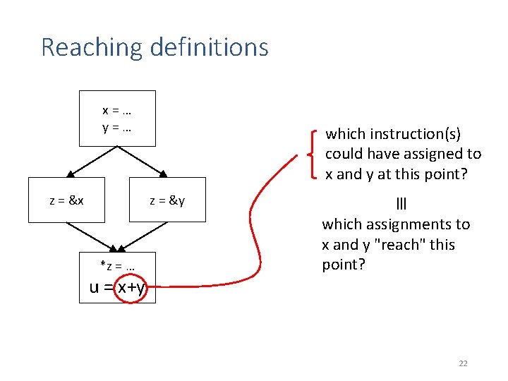 Reaching definitions x=… y=… which instruction(s) could have assigned to x and y at Reaching definitions x=… y=… which instruction(s) could have assigned to x and y at