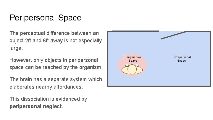 Peripersonal Space The perceptual difference between an object 2 ft and 6 ft away