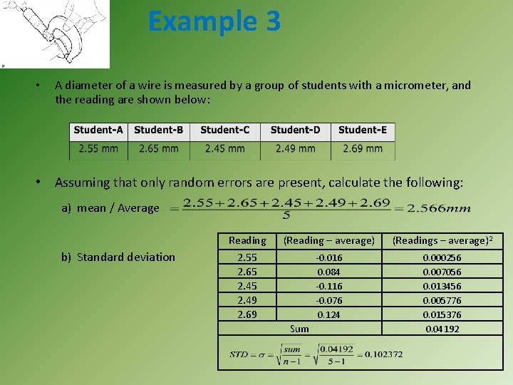 Example 3 • A diameter of a wire is measured by a group of