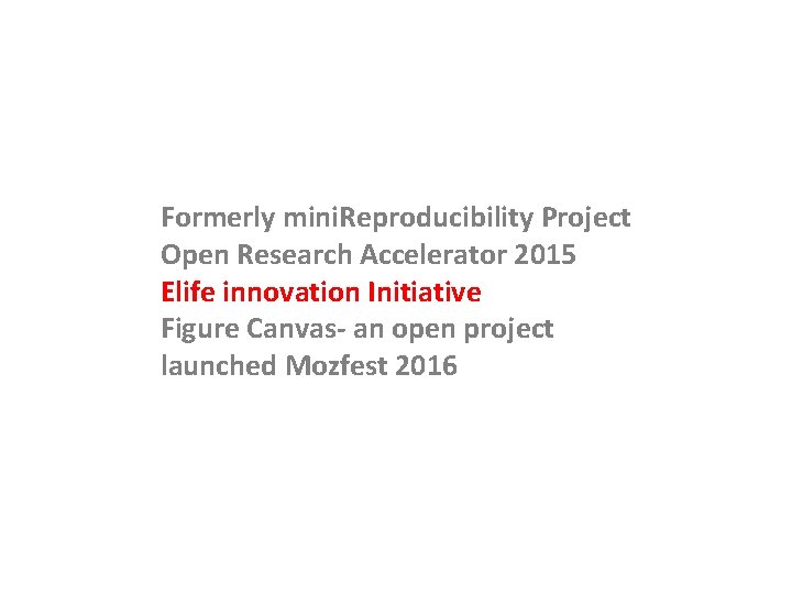 Formerly mini. Reproducibility Project Open Research Accelerator 2015 Elife innovation Initiative Figure Canvas- an