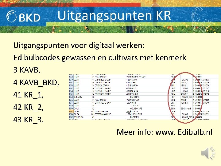 Uitgangspunten KR Uitgangspunten voor digitaal werken: Edibulbcodes gewassen en cultivars met kenmerk 3 KAVB,