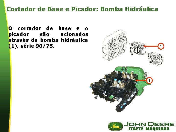 Cortador de Base e Picador: Bomba Hidráulica O cortador de base e o picador