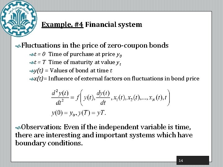  Example. #4 Financial system Fluctuations in the price of zero-coupon bonds t =