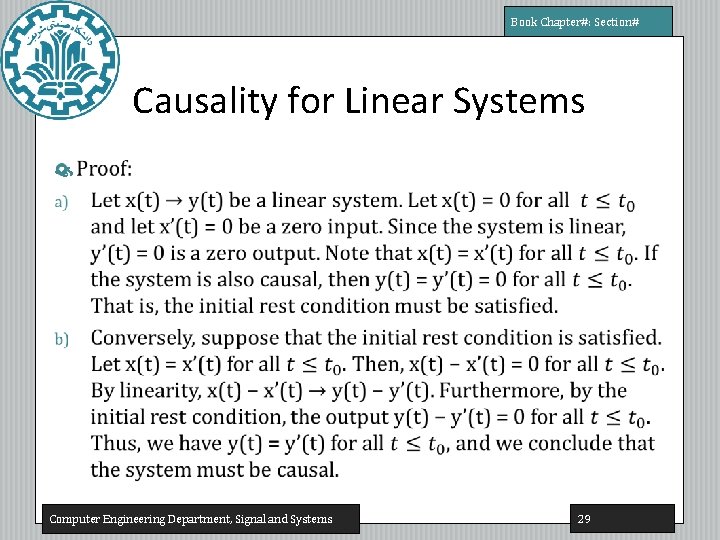 Book Chapter#: Section# Causality for Linear Systems Computer Engineering Department, Signal and Systems 29