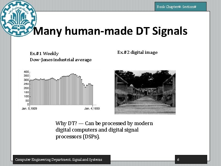 Book Chapter#: Section# Many human-made DT Signals Ex. #1 Weekly Dow-Jones industrial average Ex.