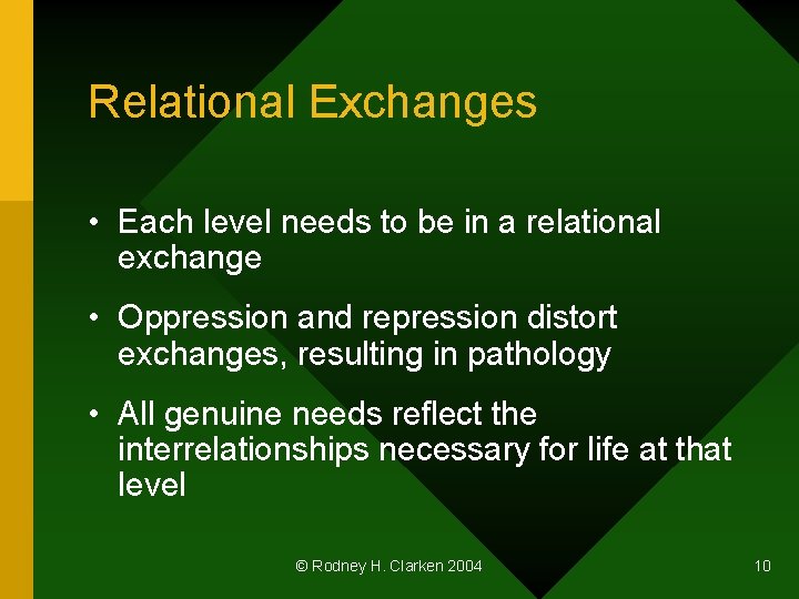 Relational Exchanges • Each level needs to be in a relational exchange • Oppression