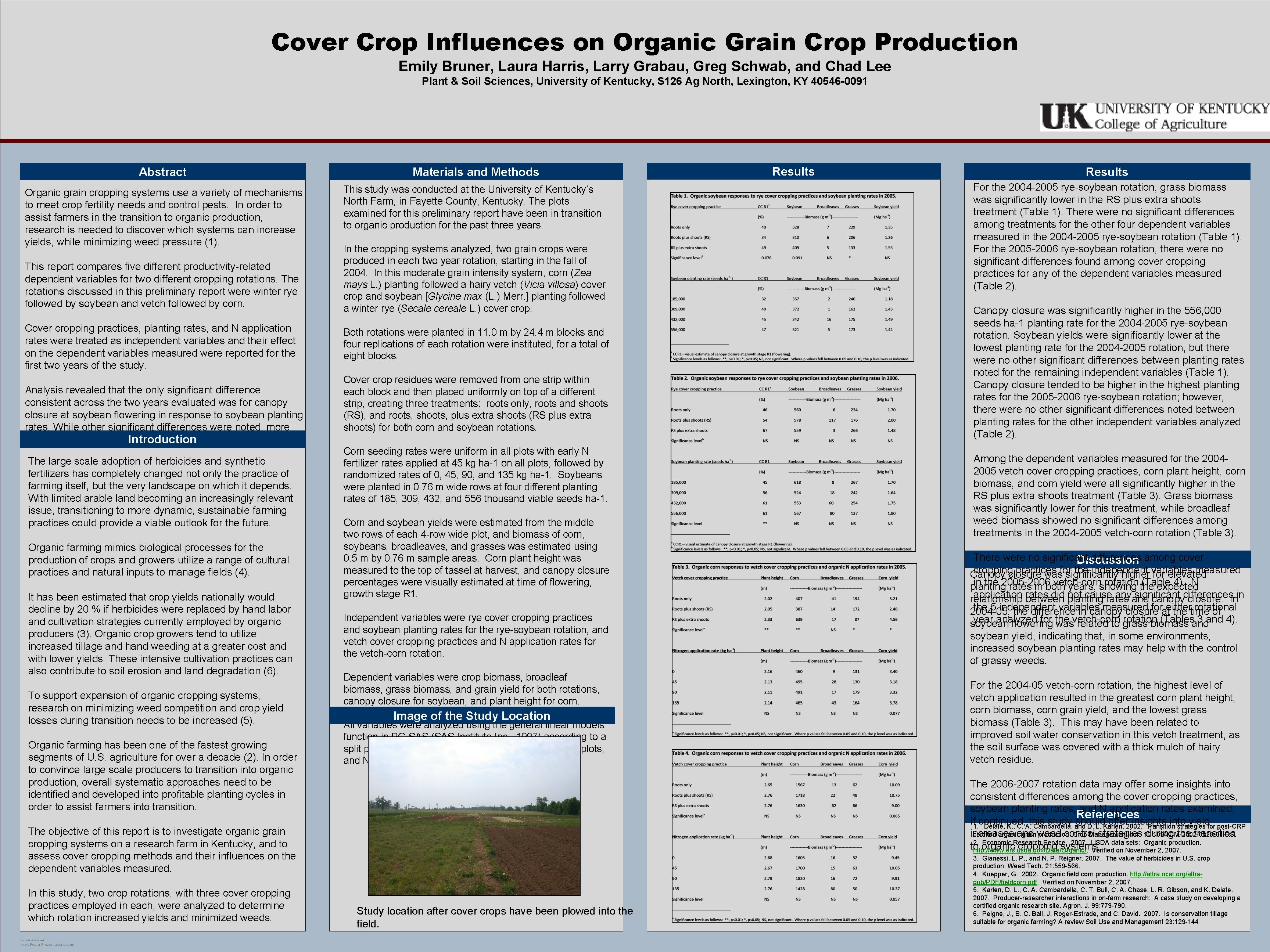 Cover Crop Influences on Organic Grain Crop Production Emily Bruner, Laura Harris, Larry Grabau,