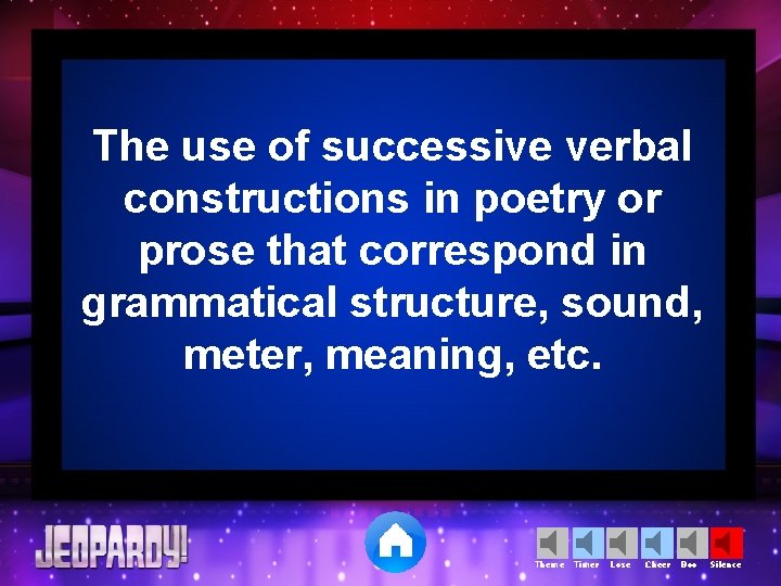 The use of successive verbal constructions in poetry or prose that correspond in grammatical