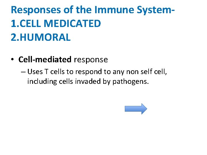 Responses of the Immune System 1. CELL MEDICATED 2. HUMORAL • Cell-mediated response –