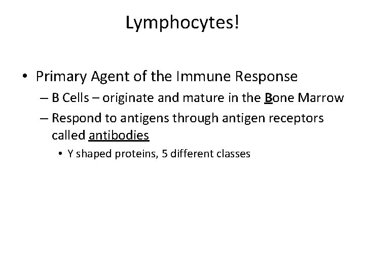Lymphocytes! • Primary Agent of the Immune Response – B Cells – originate and