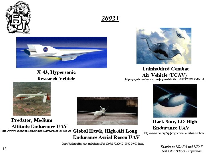 2002+ X-43, Hypersonic Research Vehicle Predator, Medium Altitude Endurance UAV http: //www. fas. org/irp/agency/daro/uav