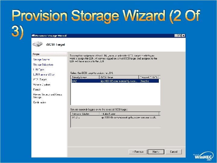 Provision Storage Wizard (2 Of 3) 