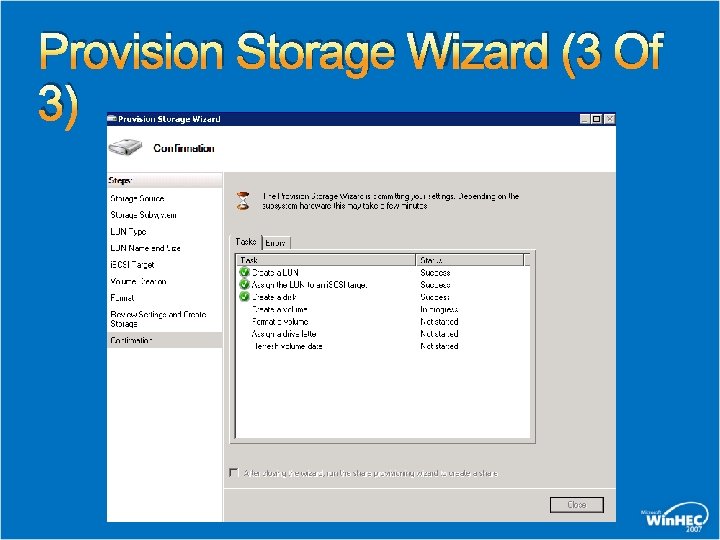 Provision Storage Wizard (3 Of 3) 