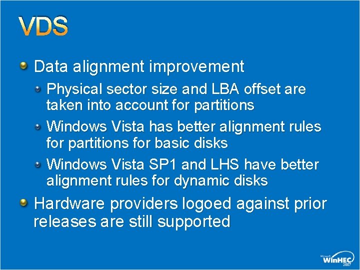 VDS Data alignment improvement Physical sector size and LBA offset are taken into account