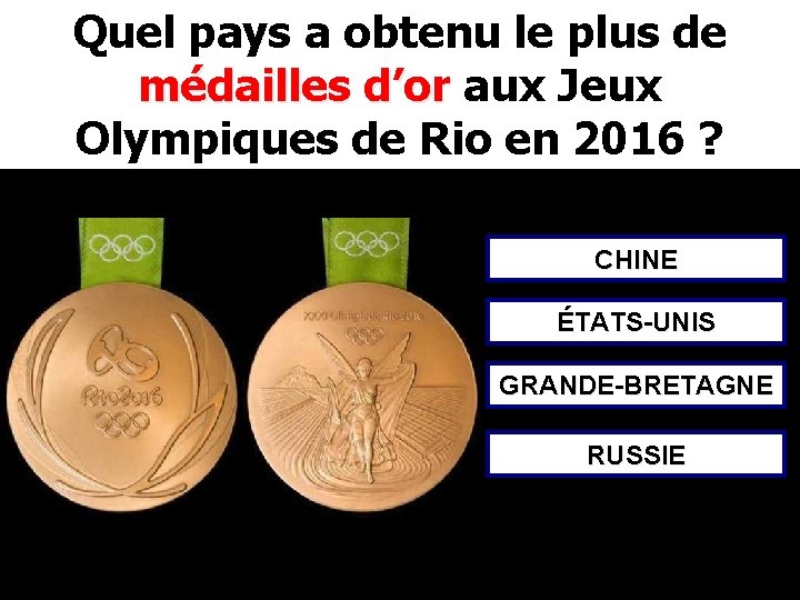 Quel pays a obtenu le plus de médailles d’or aux Jeux Olympiques de Rio