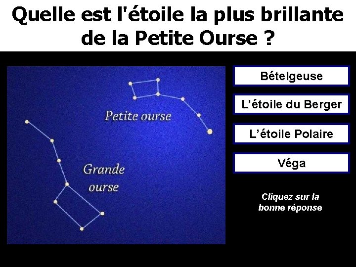 Quelle est l'étoile la plus brillante de la Petite Ourse ? Bételgeuse L’étoile du