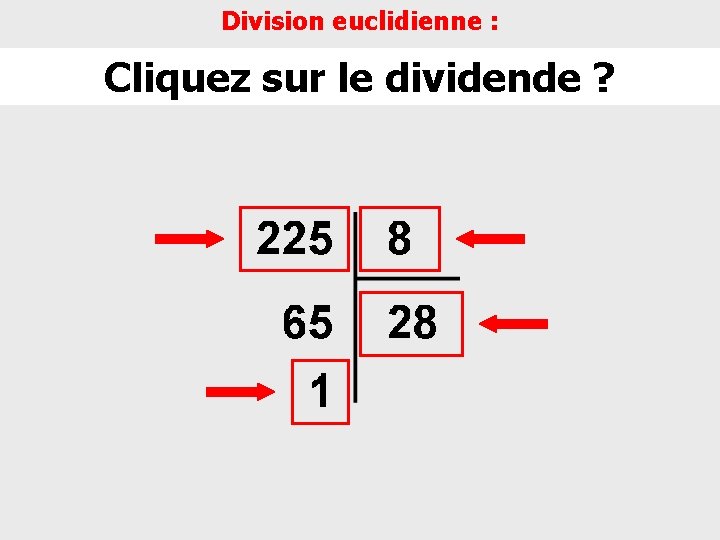 Division euclidienne : Cliquez sur le dividende ? 