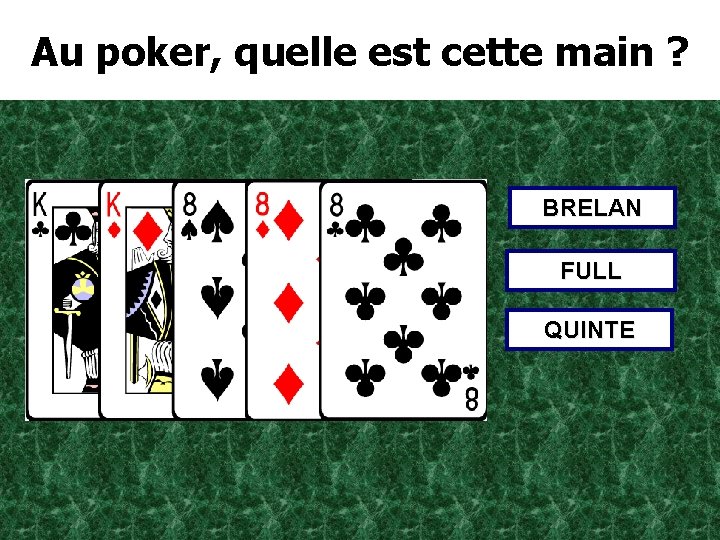 Au poker, quelle est cette main ? BRELAN FULL QUINTE 