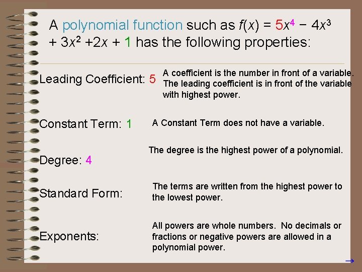 A polynomial function such as f(x) = 5 x 4 − 4 x 3