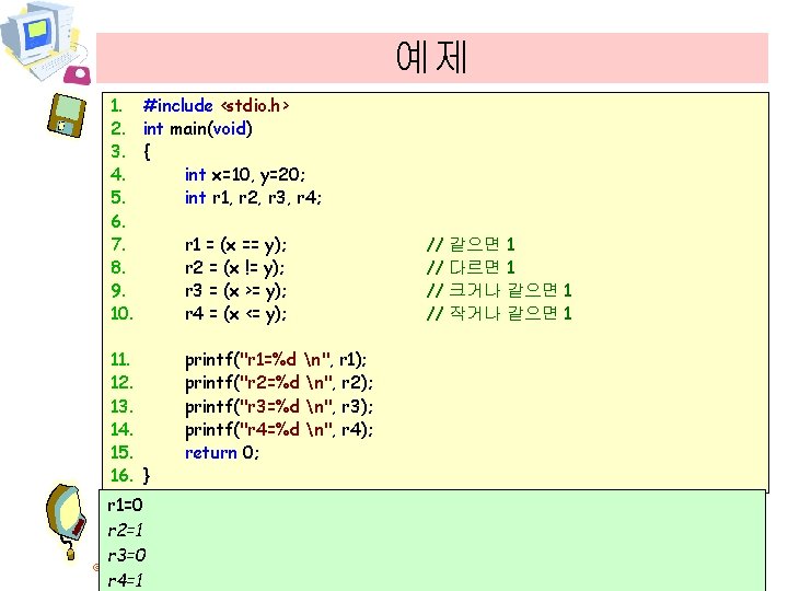 예제 1. #include <stdio. h> 2. int main(void) 3. { 4. int x=10, y=20;