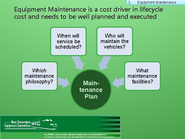2. Equipment Maintenance is a cost driver in lifecycle cost and needs to be