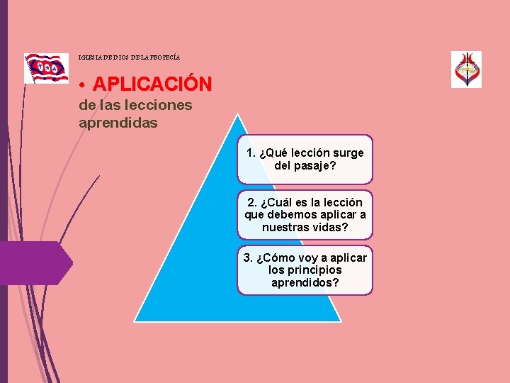 IGLESIA DE DIOS DE LA PROFECÍA • APLICACIÓN de las lecciones aprendidas 1. ¿Qué